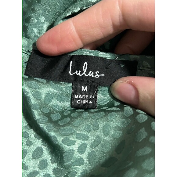 Lulus Total Stunner Green Sage Satin Jacquard Leopard Cowl Neck Midi Dress M NWT - Picture 6 of 6
